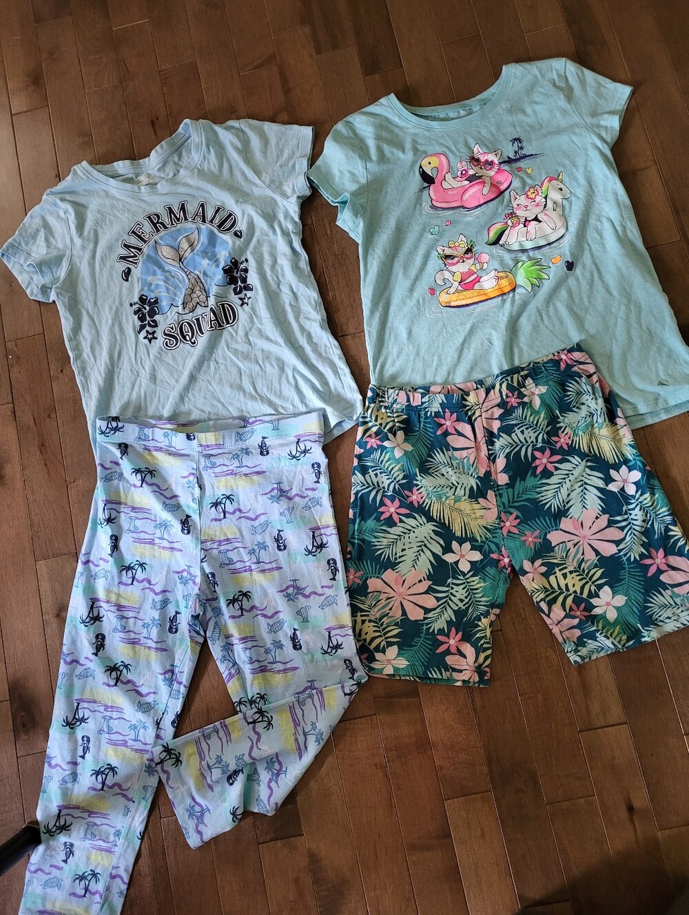2 Kids Light Blue Mermaid & Tropical Pajama Set
